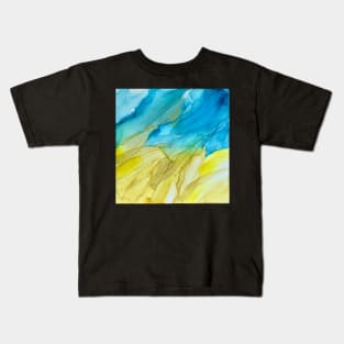 Blue - yellow background, watercolor Kids T-Shirt